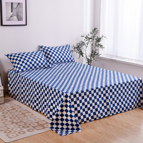 3 Pieces bedsheet set, Blue Color Checkered Design,Busdeals Today