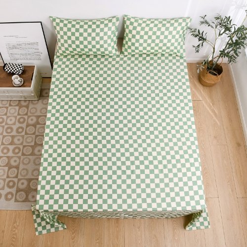 3 Pieces bedsheet set, Green Color Checkered Design,Busdeals Today