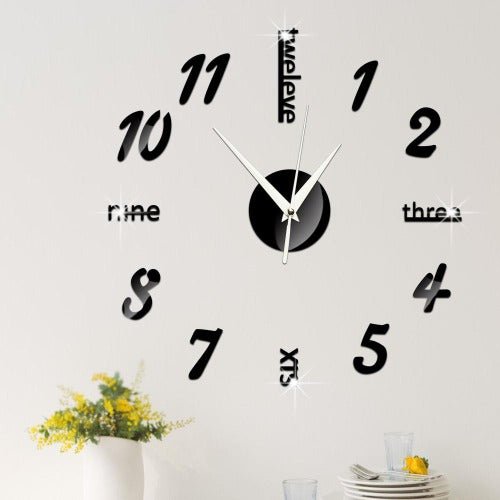 3D DIY Mirror wall clocks modern design, Unique numbers design black color - BusDeals Today