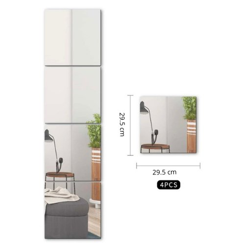 4-Piece mirror wall sticker tiles film home decor large size - BusDeals
