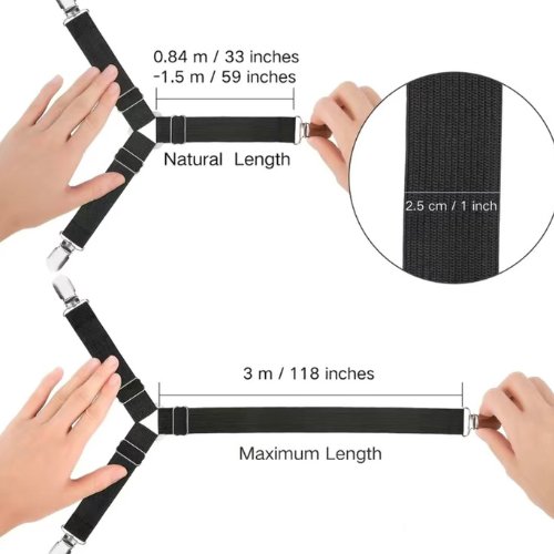 4 pieces Bed Sheet Holder Straps, black color, Adjustable Elastic Bedsheet Holders For Fitted Sheets, Easy To Install. - BusDeals