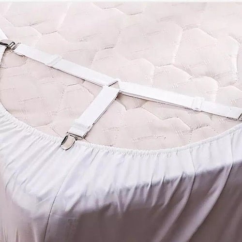 4 pieces Bed Sheet Holder Straps, White Color, Adjustable Elastic Bedsheet Holders For Fitted Sheets, Easy To Install. - BusDeals