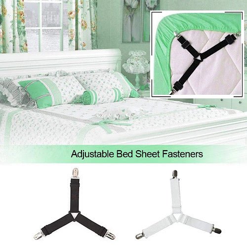 4 pieces Bed Sheet Holder Straps, White Color, Adjustable Elastic Bedsheet Holders For Fitted Sheets, Easy To Install. - BusDeals