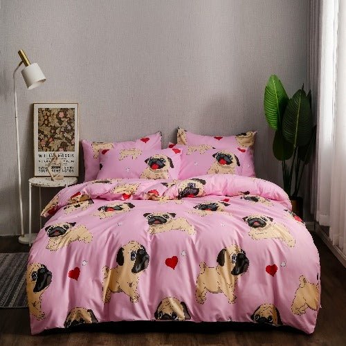 4 Pieces single size, Cute dog design blush color, Bedding Set without Filler. - BusDeals