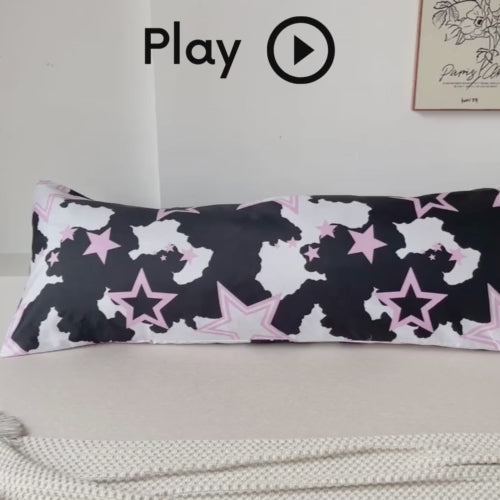 1 Piece Long Body Pillow Case, Pink Stars Design.