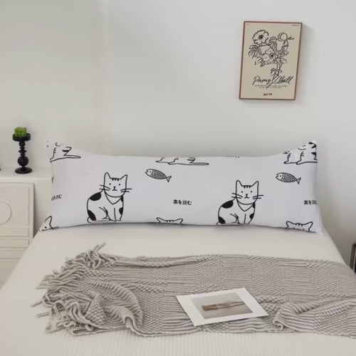 1 Piece Long Body Pillow Case, Cute Cat Design White Color, BusDeals Today