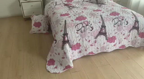 Bedspread set of 6 pieces, Paris design pink color - Busdeals Today