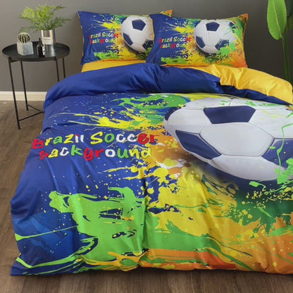Single Size, Duvet Cover, Bedding Set of 4 Pieces, Soccer Ball 3D Design.