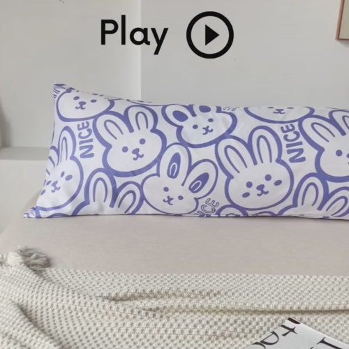 1 PC. Long Body Pillowcase, Cute Bunny Design. Lavender Color.