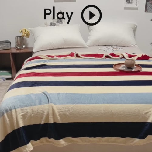 Fleece Blanket 200*230cm Super Soft Throw Striped Design. Red, Gray, Blue.