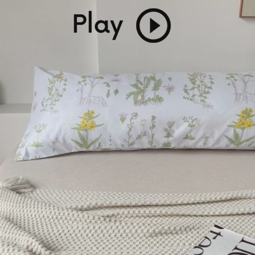 1 Piece Long Body Pillow Case, Yellow Flowers with Green Leaves Design.