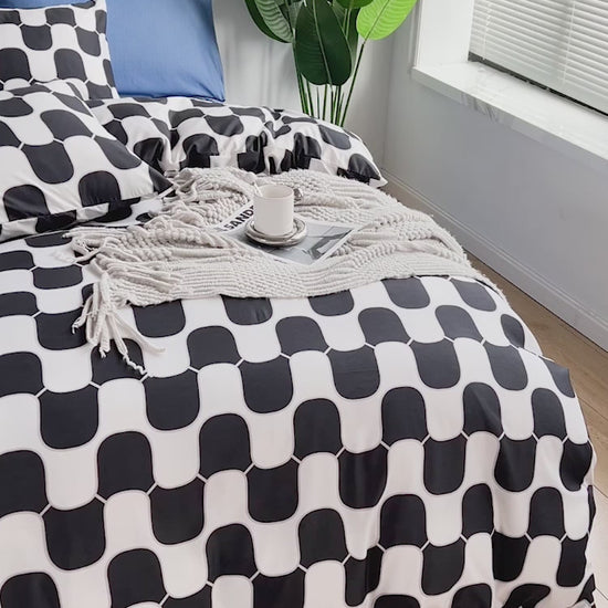 Single size 4 pieces Bedding Set without filler, Wave Design Grey Color- Busdeals Today