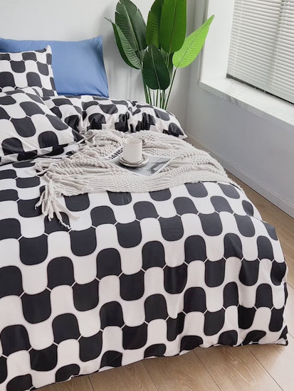 Single size 4 pieces Bedding Set without filler, Wave Design Grey Color- Busdeals Today