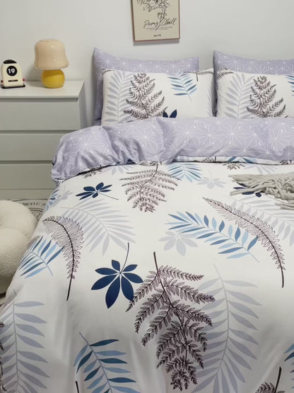 King size 6 pieces, Reversible Duvet Cover Set, with a Lovely Leaf Design.