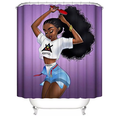 African Lady Design, Shower Curtain with 12 Hooks. - BusDeals