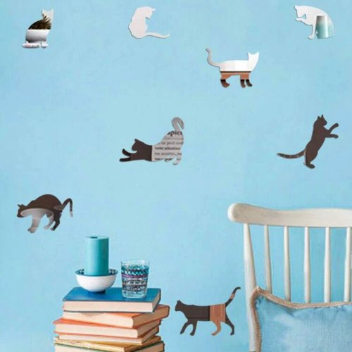 Animals wall mirror stickers decal home decor, Silver color - BusDeals