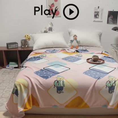 Fleece Blanket 200*230cm Super Soft Throw Pink Color with Teddy.