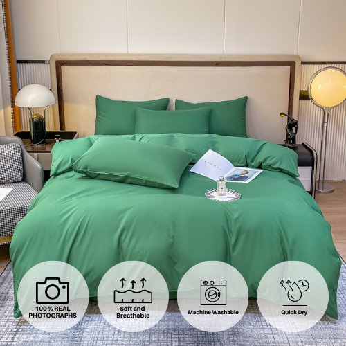 Basic King size 6 pieces, Luna Home Premium Quality Duvet Cover Set. Green color. - BusDeals