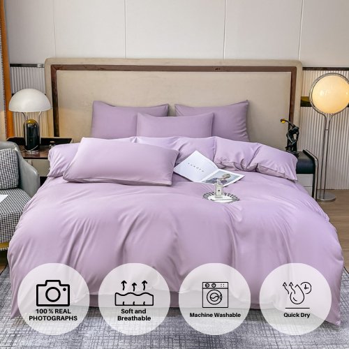 Basic King size 6 pieces, Luna Home Premium Quality Duvet Cover Set. Lavender color. - BusDeals