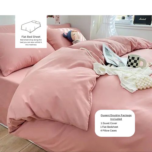 Basic Premium Queen/Double size, Set of 6 pieces, Duvet Cover Set, Old Pink color. - BusDeals