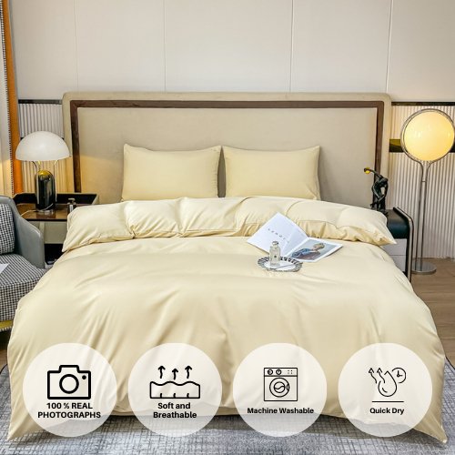 Basic Single Set of 4 Pieces, Luna Home Premium Quality Duvet Cover Set. Creamy Milk color. - BusDeals