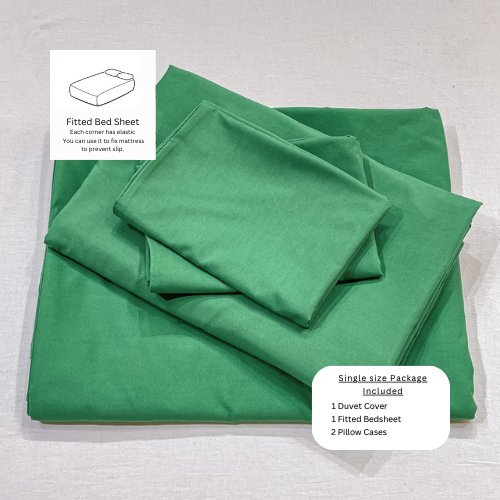 Basic Single Set of 4 Pieces, Luna Home Premium Quality Duvet Cover Set. Green color. - BusDeals