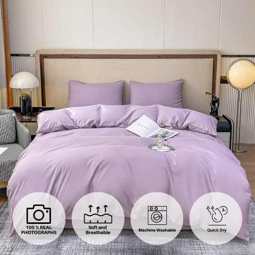 Basic Single Set of 4 Pieces, Luna Home Premium Quality Duvet Cover Set. Lavender color. - BusDeals