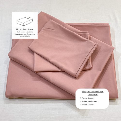 Basic Single Set of 4 Pieces, Luna Home Premium Quality Duvet Cover Set. Old Pink color. - BusDeals