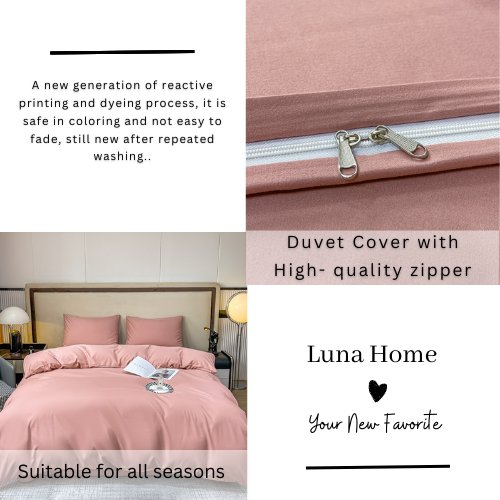 Basic Single Set of 4 Pieces, Luna Home Premium Quality Duvet Cover Set. Old Pink color. - BusDeals