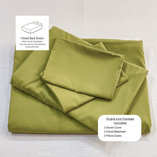 Basic Single Set of 4 Pieces, Luna Home Premium Quality Duvet Cover Set. Pistage color. - BusDeals