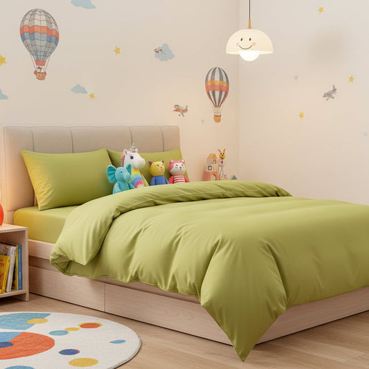 Basic Single Set of 4 Pieces, Luna Home Premium Quality Duvet Cover Set. Pistage color. - BusDeals