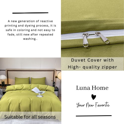 Basic Single Set of 4 Pieces, Luna Home Premium Quality Duvet Cover Set. Pistage color. - BusDeals
