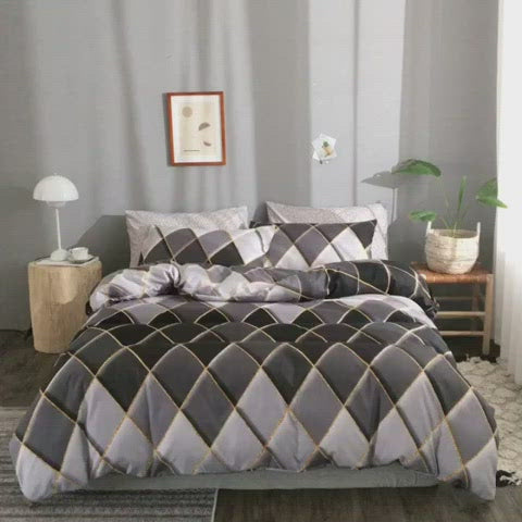 Queen/Double size 6 pieces Bedding Set without filler ,Rhombs Design -BusDeals Today