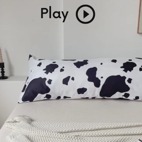 1 Piece Long Body Pillow Case, Cow Moo Moo Design. Black and White.