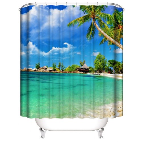 Beautiful Beach Design, Shower Curtain with 12 Hooks. - BusDeals