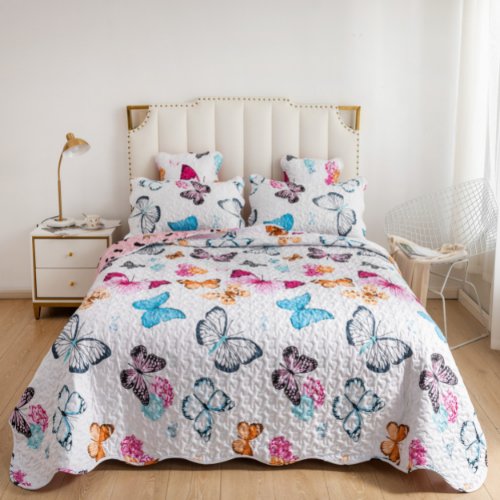 Bedspread set of 6 pieces, Butterfly design white color - BusDeals