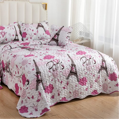 Bedspread set of 6 pieces, Paris design pink color - BusDeals