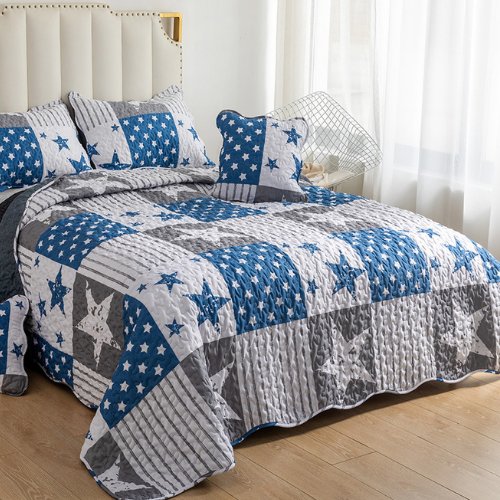 Bedspread set of 6 pieces, Star design blue color - BusDeals