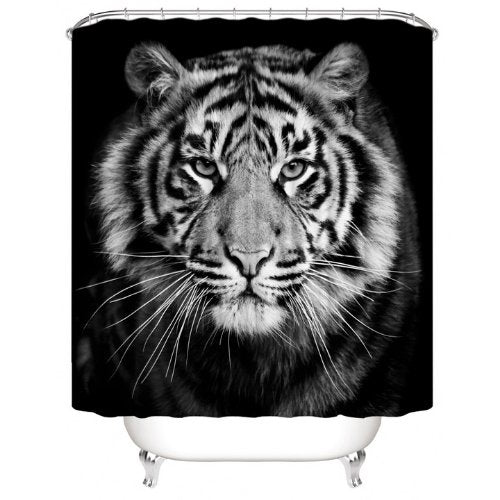 Black Tiger Design, Shower Curtain with 12 Hooks. - BusDeals