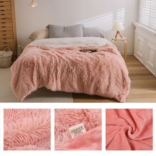 Blanket Soft Fur Fluffy Korean Style, Old Rose Color. - BusDeals