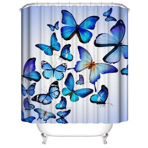 Butterfly Design, Shower Curtain with 12 Hooks. - BusDeals