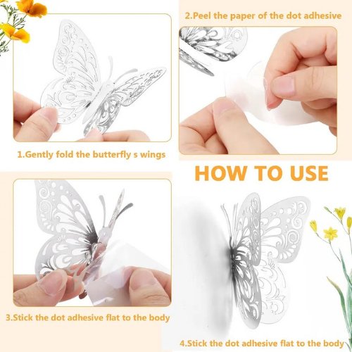 Butterfly Sticker 12pcs, 3D Double Layer Decoration For Wall. - BusDeals