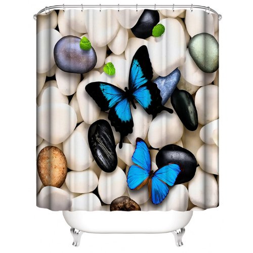 Butterfly with stone Design, Shower Curtain with 12 hooks. - BusDeals