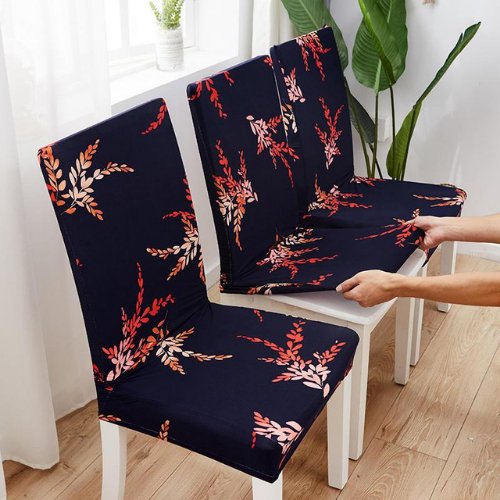 Chair cover, Red Leaves navy blue color. - BusDeals