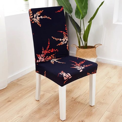 Chair cover, Red Leaves navy blue color. - BusDeals