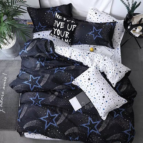 Combo Single Size Package of 5. Duvet + Duvet Cover Set, Blue Stars design - BusDeals