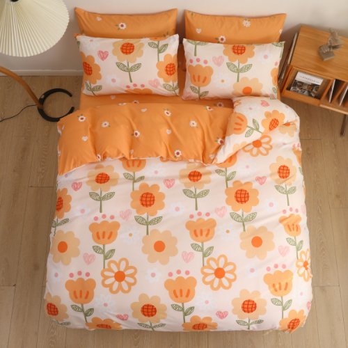 Combo Single Size Package of 5. Duvet + Duvet Cover Set, Flower Design Orange Color - BusDeals