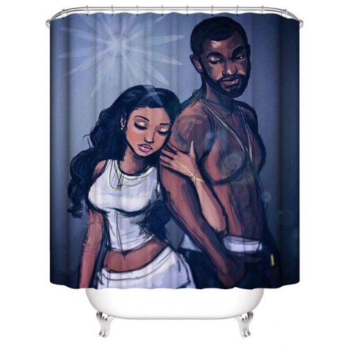 Couple design, shower curtain with 12 hooks. - BusDeals