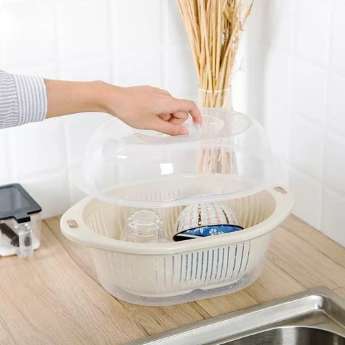 Cute Double layer Multi-functional Basket with cover, White Color - BusDeals