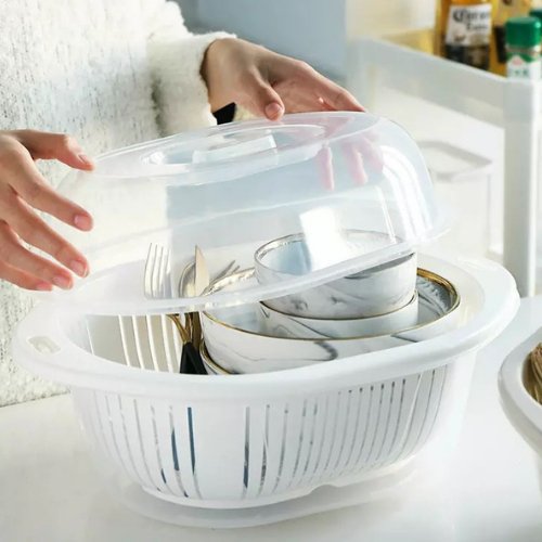 Cute Double layer Multi-functional Basket with cover, White Color - BusDeals